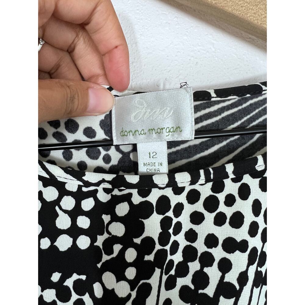 Donna Morgan Black White Abstract Print Tie Waist Dress Size 10 - Picture 4 of 6